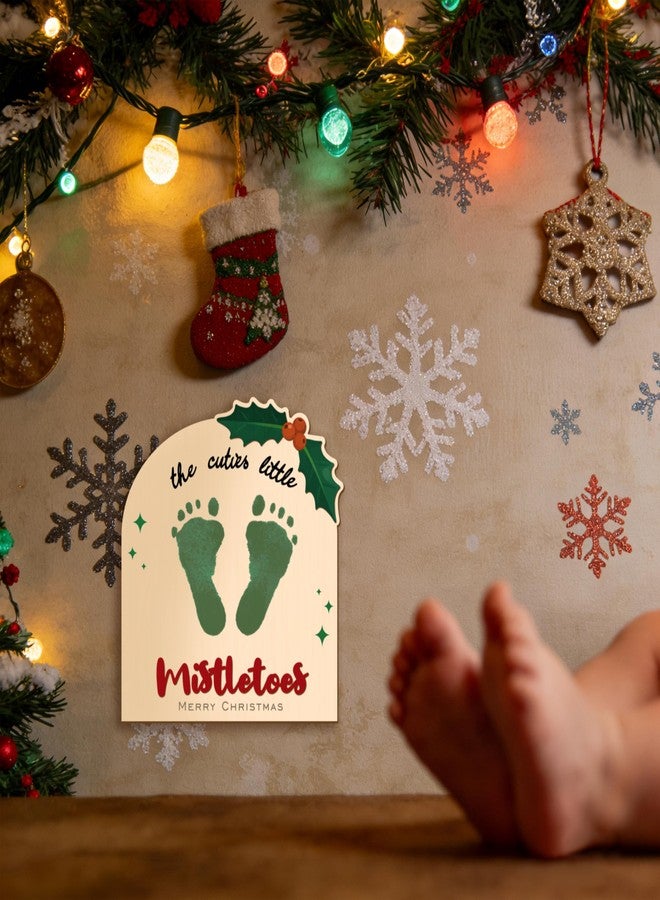 Aukolass Baby's First Christmas Footprint Art Sign, Cutest Little Mistletoes Sign Wooden Milestone Keepsake for Newborn Photo Prop Baby Shower and Christmas Gift (Mistletoes) - Image 5